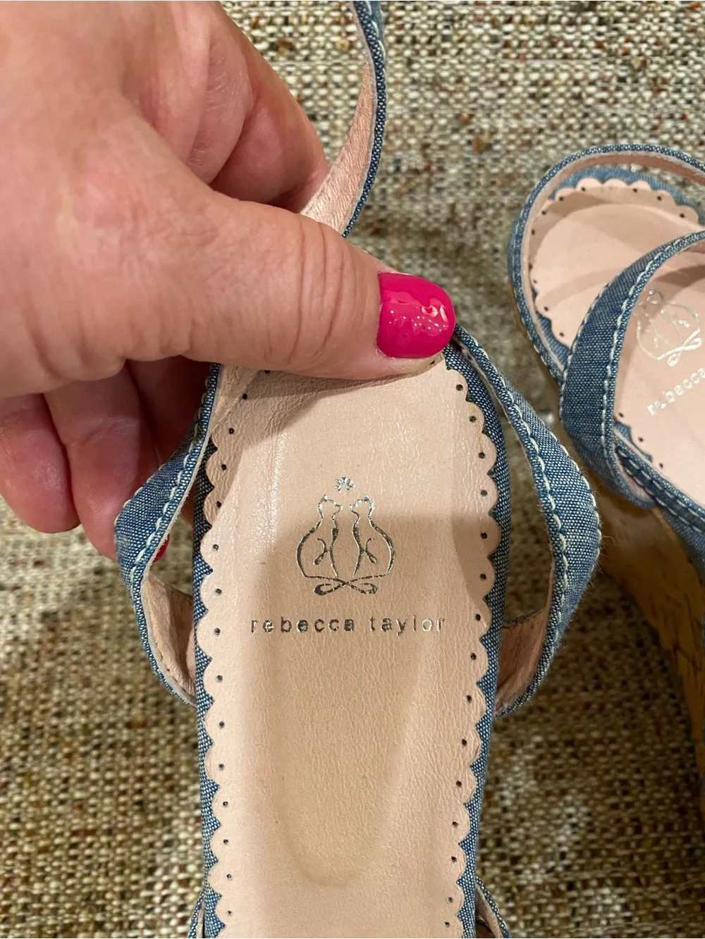 Rebecca Taylor Denim Blue Cork Wedge Sandals
